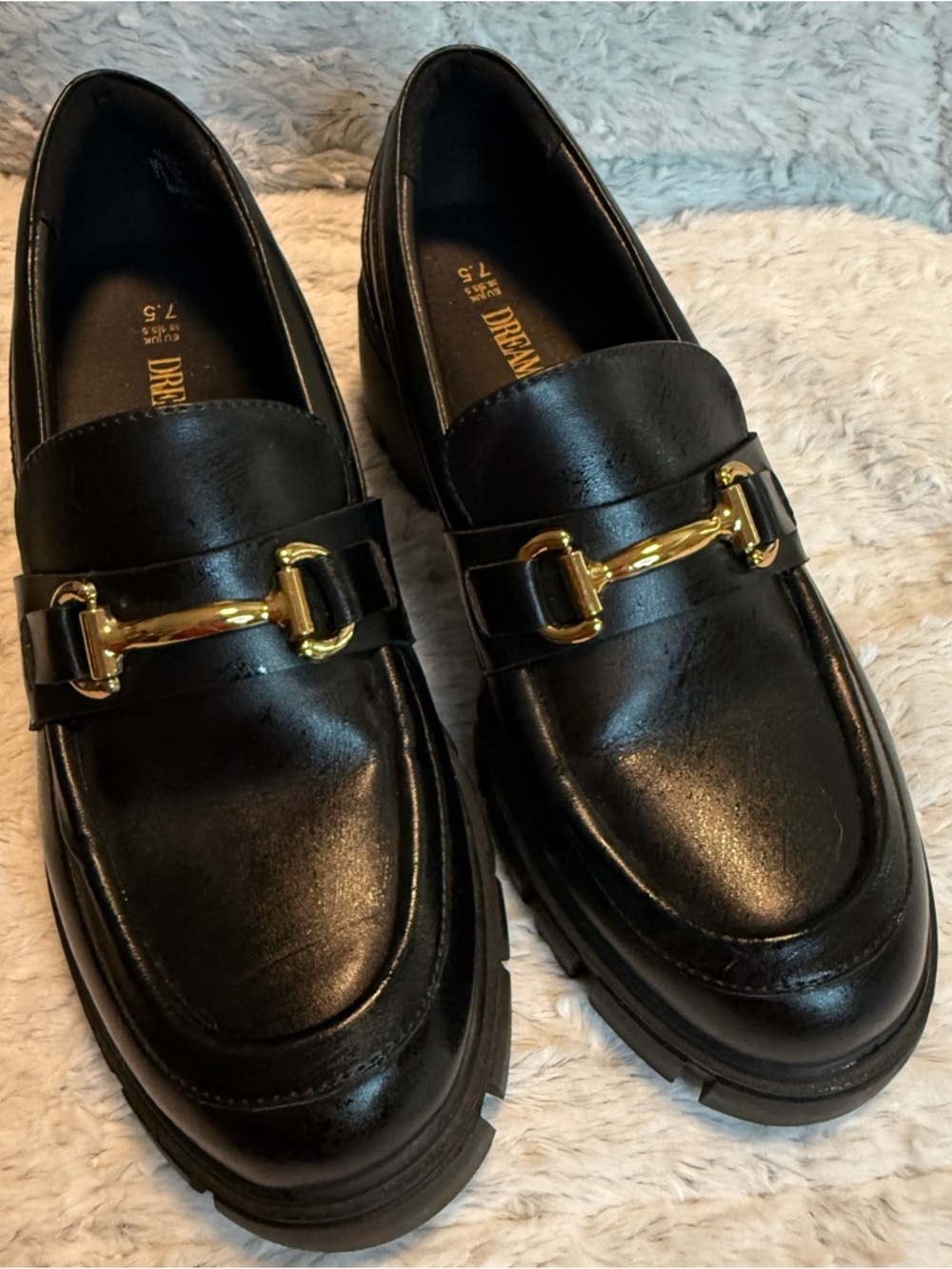 Dream Pairs Black Loafers with Gold Bit Accent